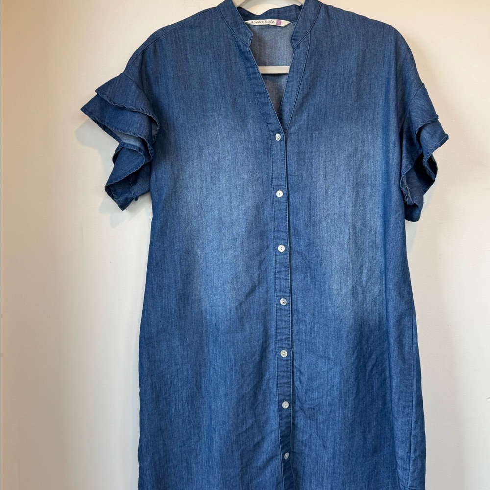 Modern Denim Midi Shirt Dress - Blue